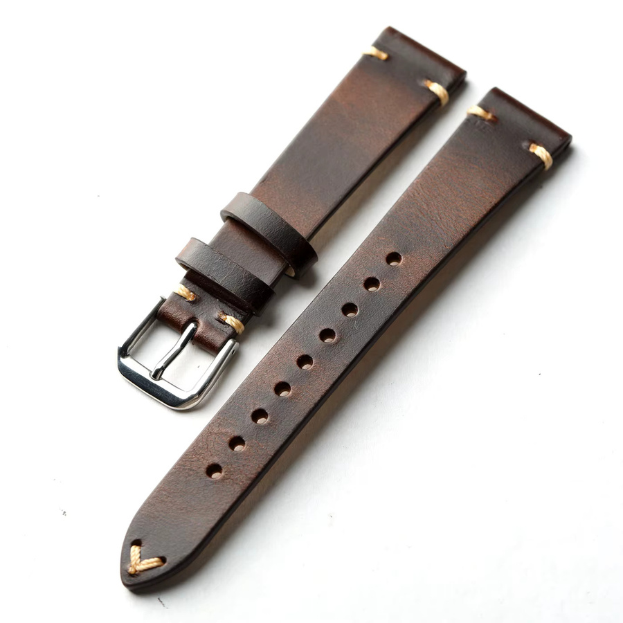 Raystray Uhrenarmband Leder, schwarzbraun, Unisex, Vintage - Bild 2