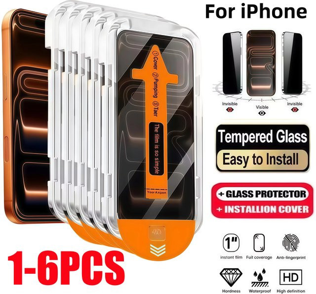 Staubfreie Sichtschutz-Displayschutzfolie aus Glas für Apple iPhone 11 12 13 14 15 16 17 18 Pro Max X XR Plus Air, transparent - Bild 1