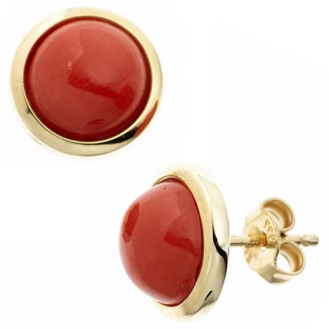 Colfem Ohrstecker 585 Gelbgold, Koralle, rot, Unisex - Bild 1