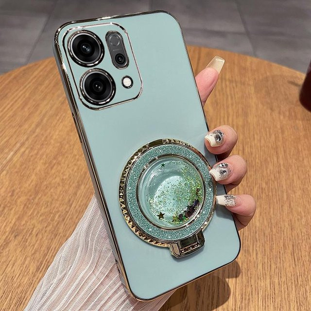 Glitzer Silikonhülle für OPPO Find X9 Pro und Find X9 in Blau mit Galvanisierter TPU-Halterung - Bild 1