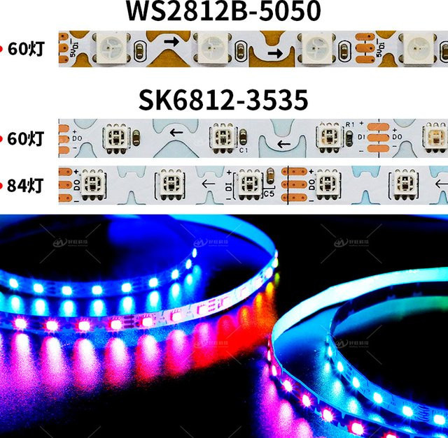 SAGE LU MEI Flexible S-förmige adressierbare RGB LED-Streifen WS2812/SK6812, 5 Meter, Multicolour, 6 mm Breite, DC5/12 V - Bild 1