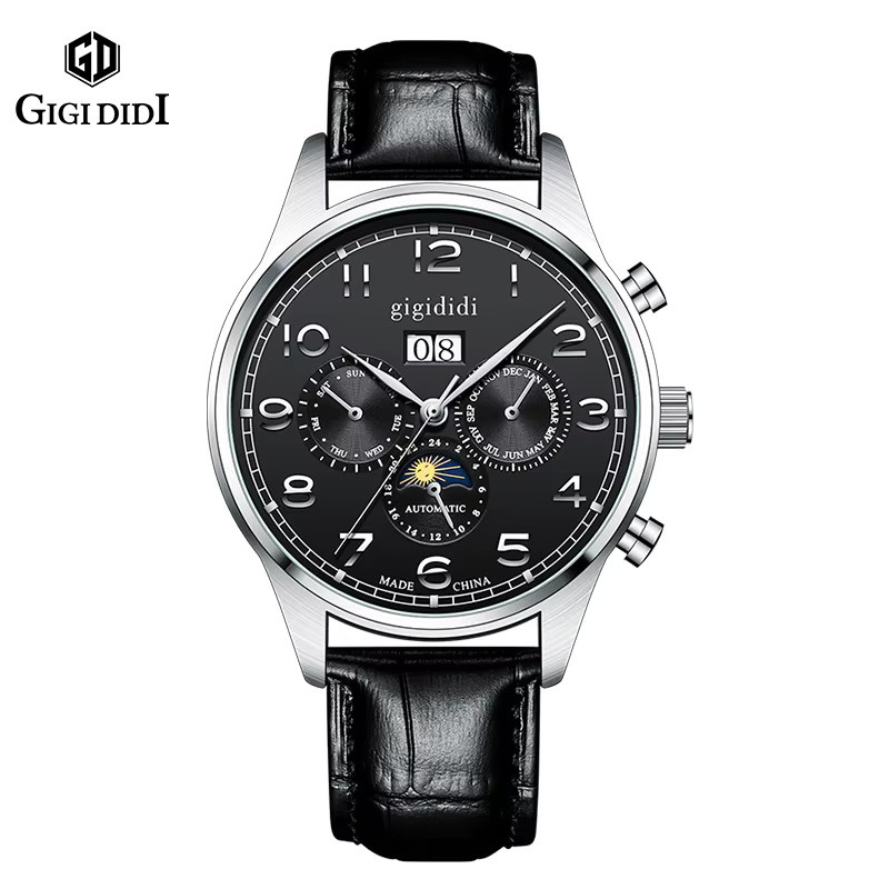 GIGIDIDI Armbanduhr Automatik, Edelstahl, Leder, 43 mm, Herren, Schwarz - Bild 2
