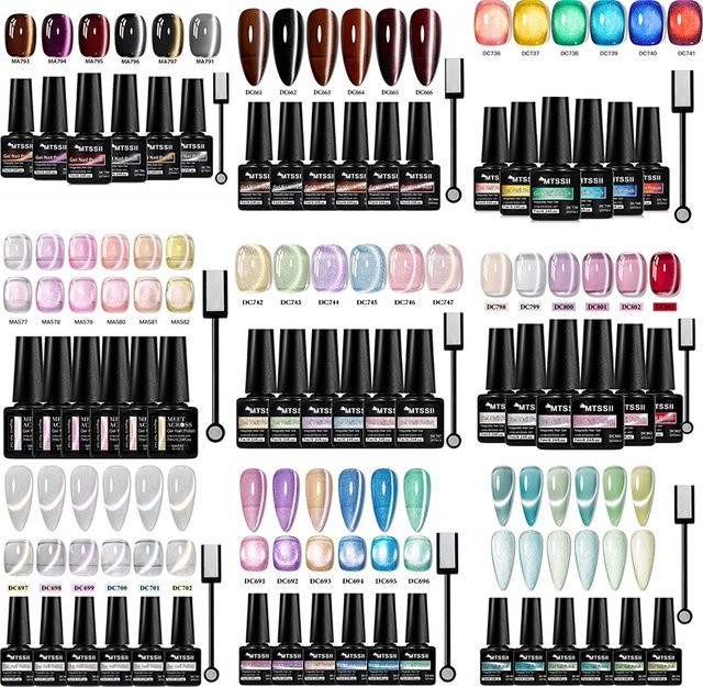 MTSSII Nagellack Gel, 6 Stück, schimmernd, mit Magnetstab - Bild 1