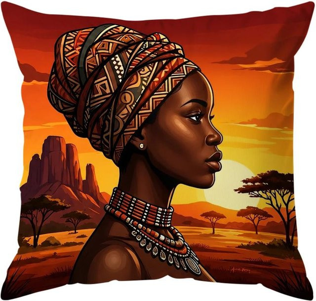 JMG Clothing Zierkissenbezug im afrikanischen Stil mit Elefanten-Motiv, Polyester, Orange, B/B: 45 x 45 cm - Bild 1