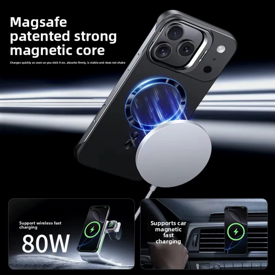 szHAIyu Rahmenlose Ultradünne Magnetische Handyhülle für iPhone 17 16 15 14 Pro Max mit MagSafe Unterstützung in Schwarz und Orange - Bild 2