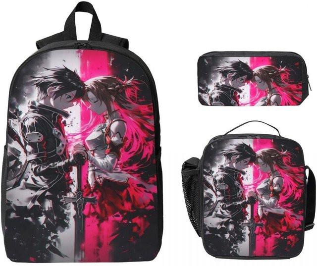 Sword Art Online Kirito und Asuna Schultaschen Set mit Rucksack, Federmäppchen und Brotdose von Fancy Style Studio, mehrfarbig, 3-teilig - Bild 1