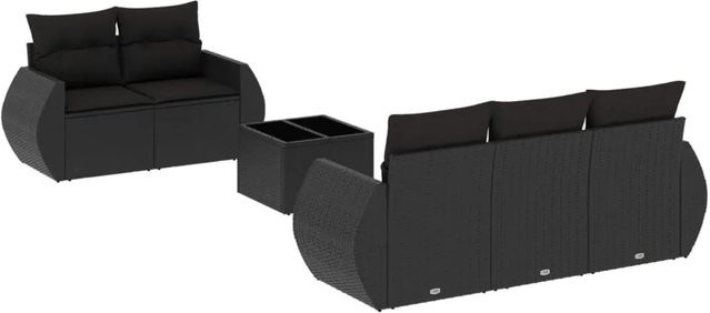 vidaXL 6-tlg Garten-Sofagarnitur aus Poly-Rattan in Schwarz mit Tisch und Polsterkissen inklusive Stauraum - Bild 1