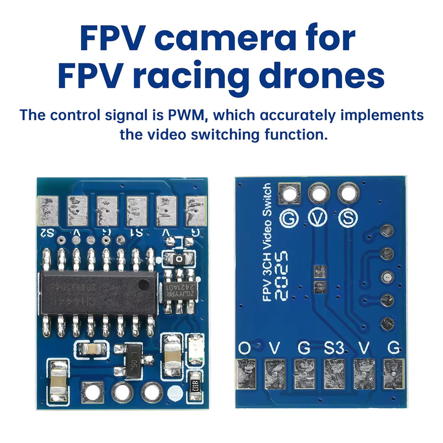 Gaqqee Video-Umschaltmodul 2-Kanal/3-Kanal in Blau, DC 5–12 V, geeignet für FPV-Drohnen und Kameras - Bild 2