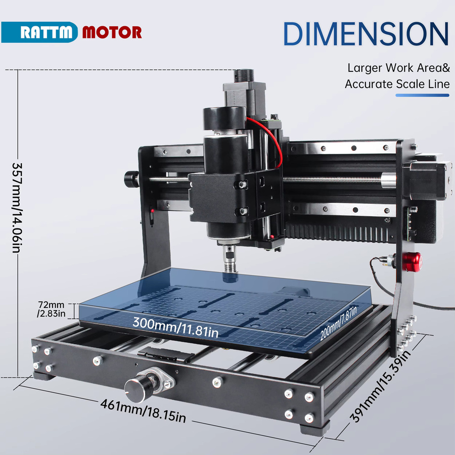 POWACE 2 in 1 CNC Fräsmaschine und Lasergraviermaschine mit 500W Leistung, 3-Achsen GRBL 3020 Plus, Schwarz, B/T/H: 46,1 x 39,1 x 35,7 cm - Bild 4