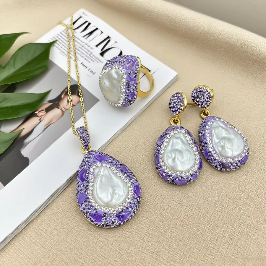 mutu Schmuck-Set, Perle, Kristall, Lila, Damen - Bild 2