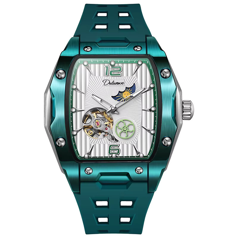 dulunwe Armbanduhr Automatik, Skeleton, Mondphase, Kautschuk, Herren - Bild 2