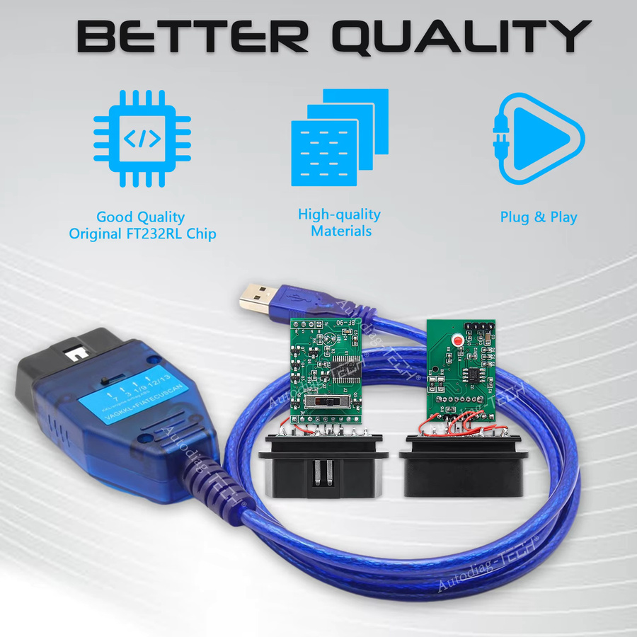 OBD2 USB-Diagnosegerät FTDI FT232RL für VAG mit 409 FIATECUSCAN und KKL Original Schnittstelle in Blau - Bild 2