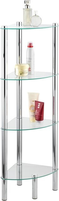 Wenko Badeeckregal Yago Standregal für das Badezimmer mit 4 Glasplatten in Silber und Transparent, B/T/H: 30,0 x 30,0 x 104,0 cm - Bild 1