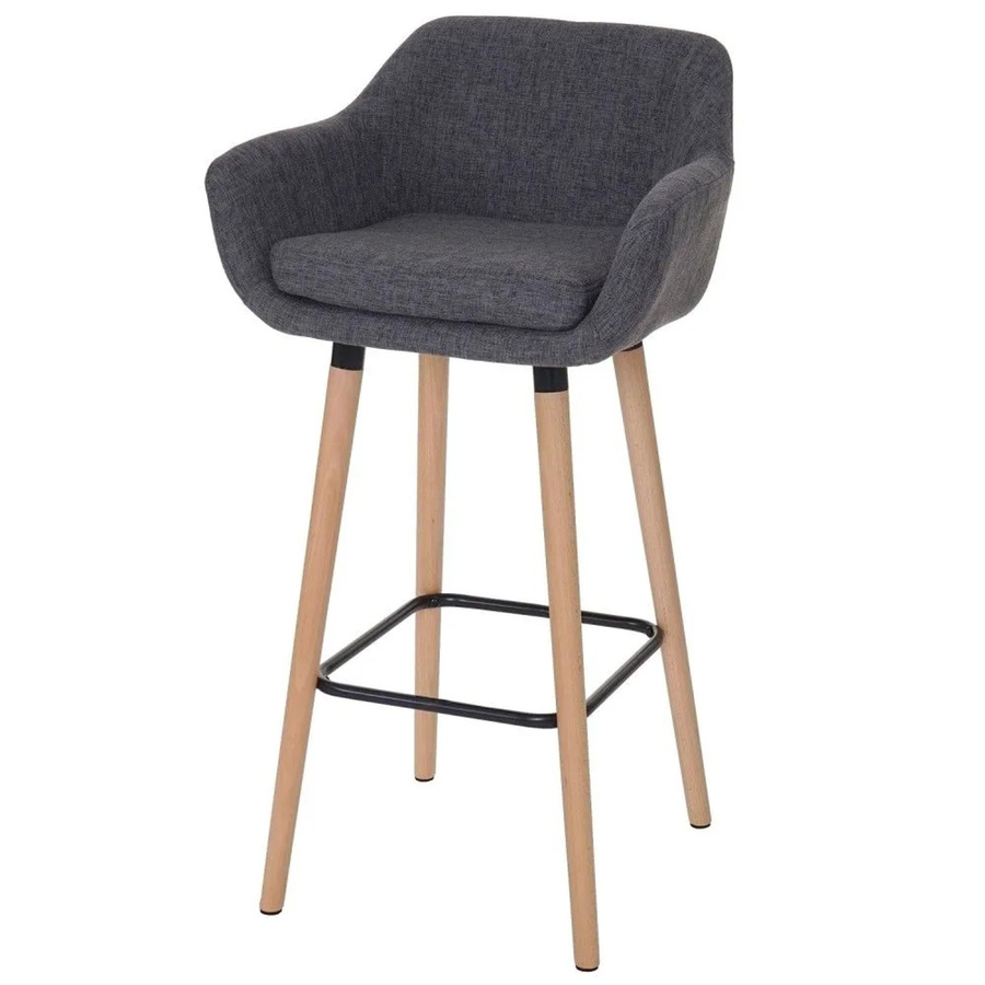 2er-Set Barhocker MCW Vaasa T381 in Grau mit Textilbezug und Buchenholz-Gestell - Bild 2