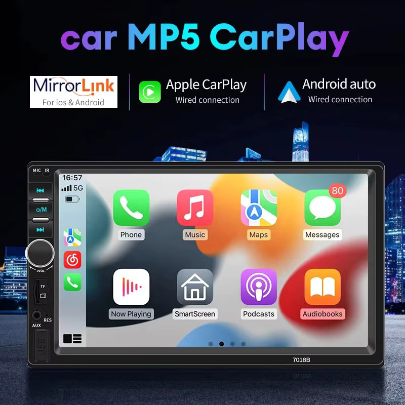 Acodo 7 Zoll Carplay Autoradio mit Touchscreen, MP5 Player mit USB, TF und FM Radio, Schwarz - Bild 2