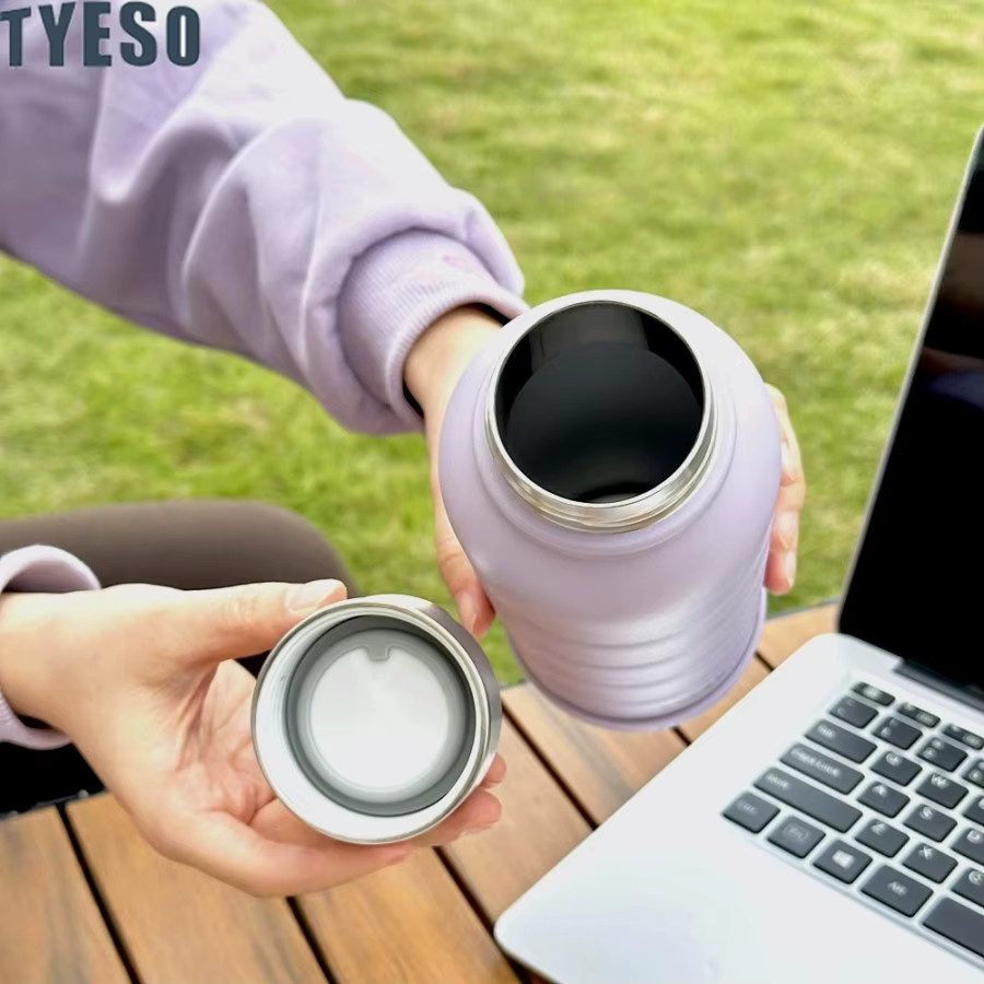 Tyeso Thermoskanne aus Edelstahl mit Augen-Design, Tragbare Sport-Vakuumflasche und Thermobecher, Farbe: Purple, Volumen: 750 ml - Bild 3