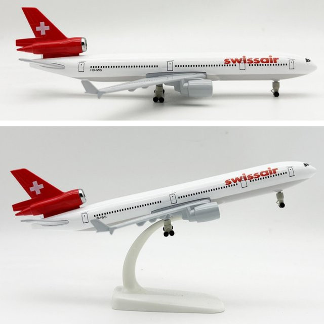 ZOCO Swiss Airlines MD-11 Flugzeug Modell, 20cm Maßstab, Metall, Weiß - Bild 1