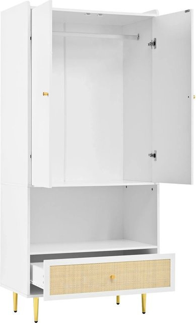 okwish Kleiderschrank mit 2 Türen und Rattanschublade in Weiß, B/T/H: 80 x 48 x 175 cm - Bild 1