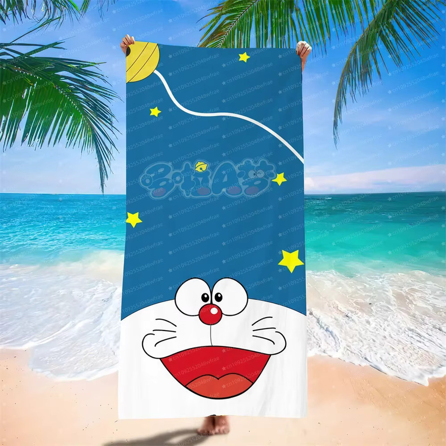 Bandai Doraemon Strandtuch aus Mikrofaser mit niedlichem Roboter-Katze Cartoon-Print, schnelltrocknend und weich - Bild 1