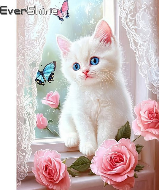 Evershine Diamant-Stickerei Katze als Mosaik-Bild, bunt, B/B/H: 30 x 30 x 2 cm - Bild 1