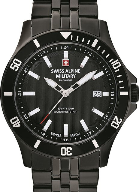 Swiss Alpine Military Herrenuhr, Quarz, Edelstahl, 42 mm, Schwarz, 10 ATM - Bild 1