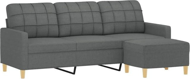 vidaXL 3-Sitzer-Sofa mit passendem Fußhocker in Dunkelgrau, modernes Polstersofa aus Stoff mit Armlehnen, Breite: 198 cm - Bild 1
