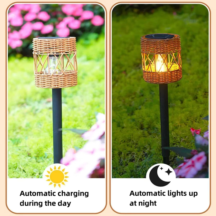 Wasserdichte LED Solar Gartenleuchte in Braun mit Rattan-Optik und warmweißem Licht für Garten, Balkon und Weg - Bild 2