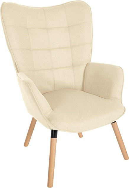 CLP Relaxsessel Garding Polstersessel mit Stoff-Bezug in Beige und Buchenholz - Bild 1