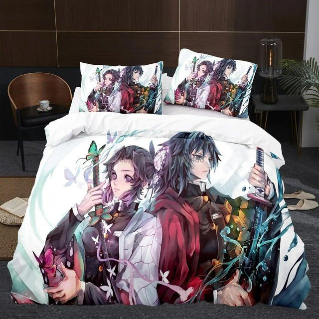 Demon Slayer Bettwäsche-Set mit Anime-Print, Mikrofaser-Bettdeckenbezug und Kissenbezug, Mehrfarbig, B/H: 210 x 210 cm - Bild 1