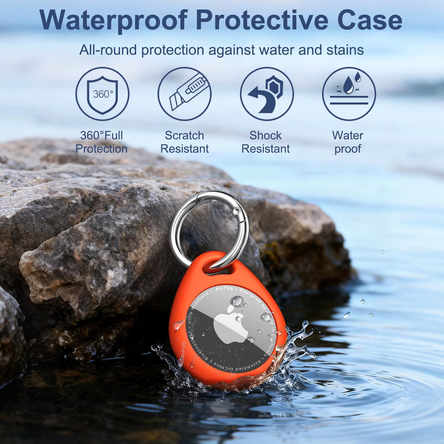 IEOVIEE Wasserdichte TPU-Hülle für Apple AirTag mit Schlüsselanhänger in Orange - Bild 2