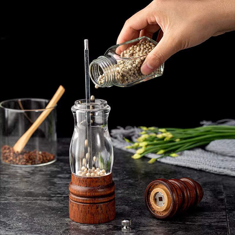 Venlohome Manuelle Salz- und Pfeffermühle aus Massivholz und Acryl in Braun - Bild 3