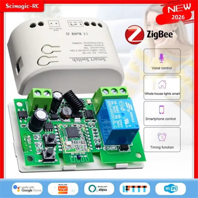 Scimagic-RC Intelligenter Garagentoröffner mit Zigbee Inching Funktion, Selbstverriegelnder Schalter und 433 Fernbedienungsempfänger, Sprachsteuerung kompatibel mit Tuya - Bild 1