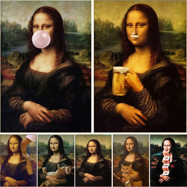 Potdemiel Diamantmalerei Poster Mona Lisa mit Katze als dekoratives Wandbild in Mehrfarbig - Bild 1