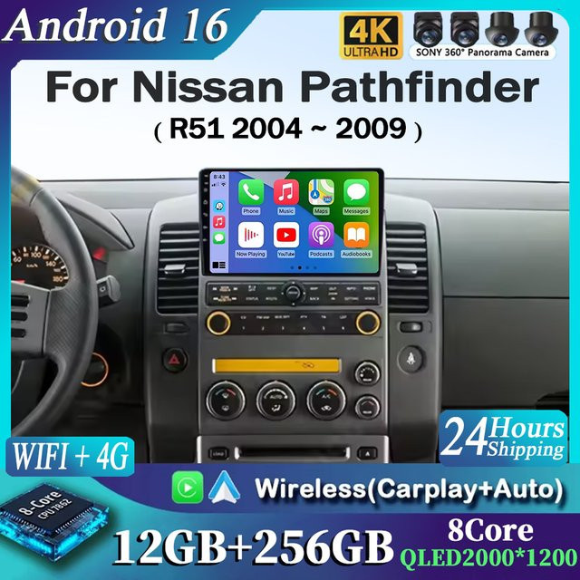 NAVIRELAX Android 16 Autoradio für Nissan Pathfinder R51 2004 - 2009 mit 2K QLED Display, CarPlay, GPS und 4G in Schwarz - Bild 1