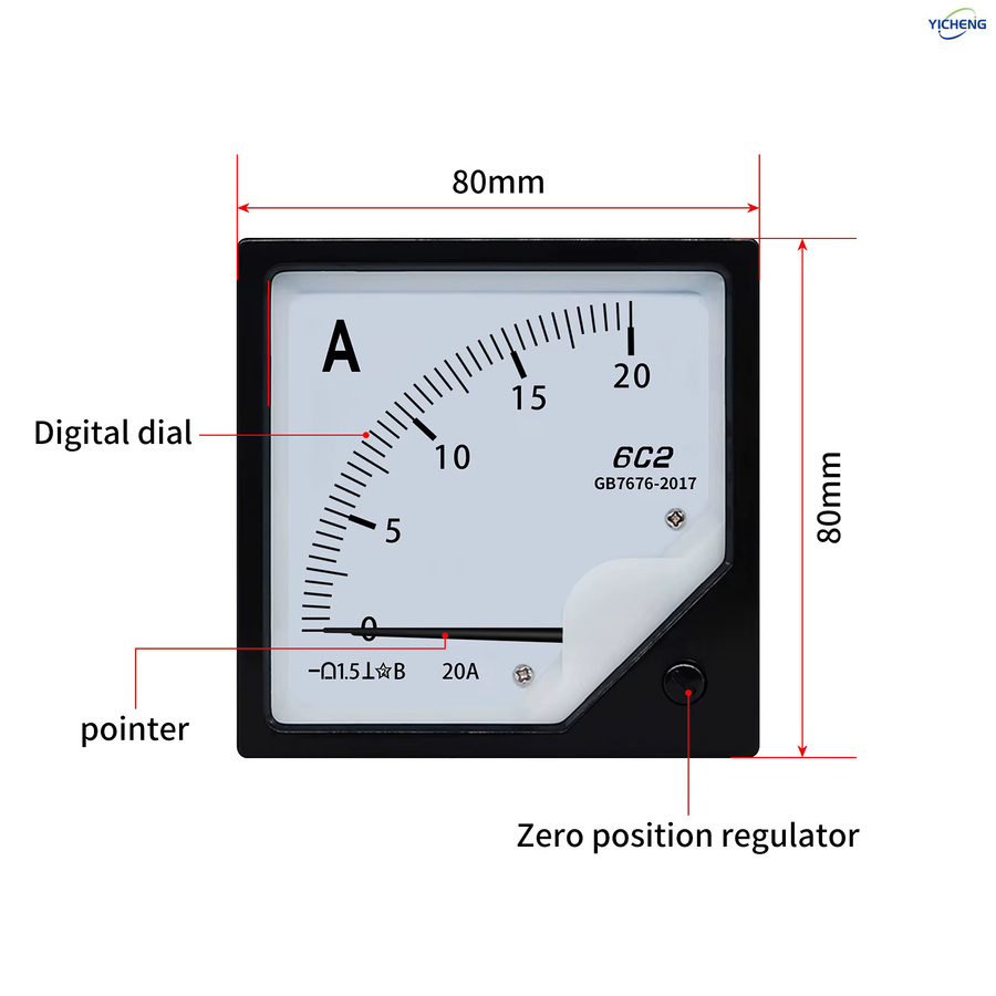 YICHENG DC/AC-Amperemeter Zeigermessgerät mit direktem Anschluss, Lochgröße: 7,6 cm x 7,6 cm, Panelgröße: 8 cm x 8 cm - Bild 1