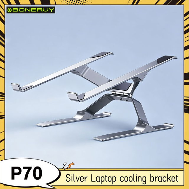 Boneruy P70 Transformers Laptop-Ständer aus Aluminiumlegierung in Grau/Silber, höhenverstellbare und faltbare Laptop-Kühlbasis mit vertikaler Aufhängung - Bild 1