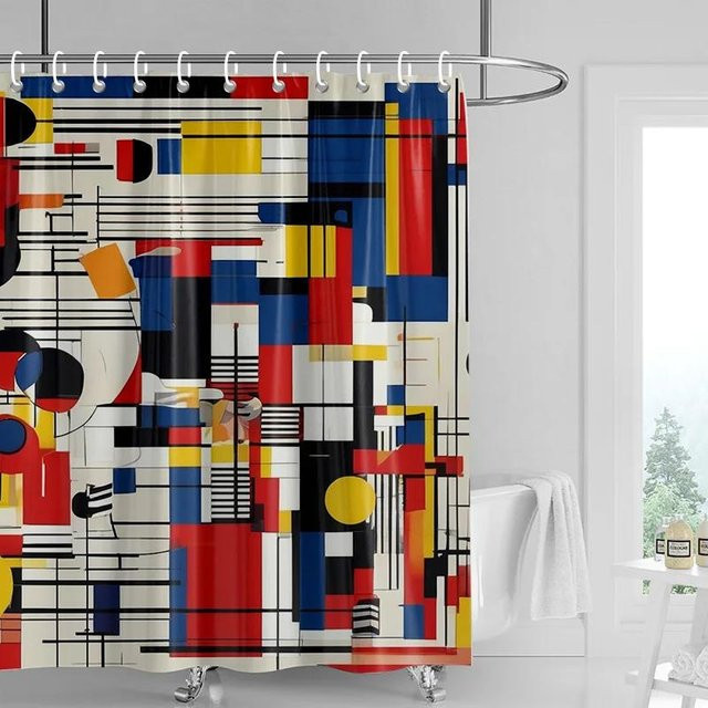 Duschvorhang Morandi mit buntem abstraktem Pflanzenmotiv im nordischen Stil, wasserdicht und schimmelresistent, B/H: 90 x 180 cm - Bild 1