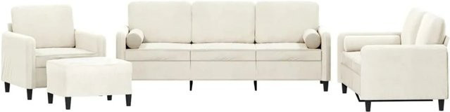 vidaXL 4-teilige Sofagarnitur aus Samt in Creme mit 3-Sitzer-Sofa, 2-Sitzer-Sofa, Sessel, Fußhocker und Kissen - Bild 1