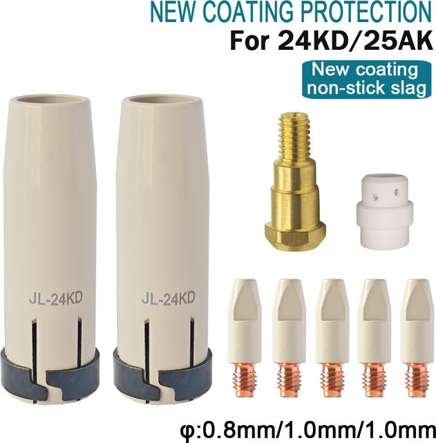 Jinhu MIG MAG Schweißbrenner Zubehör Set mit 24KD Gasdüse und Spitzenset, Durchmesser: 0,8 mm, 1,0 mm, 1,2 mm - Bild 1
