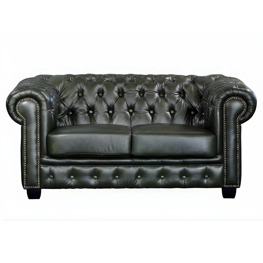 Vente-unique Chesterfield Sofa Brenton in Tannengrün mit Lederbezug und Punktsteppung, Breite: 160 cm - Bild 2