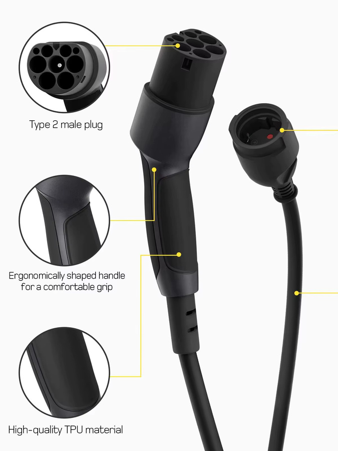 dé Typ 2 zu Schuko Adapter mit TPU-Kabel in Schwarz für Ladestationen - Bild 6
