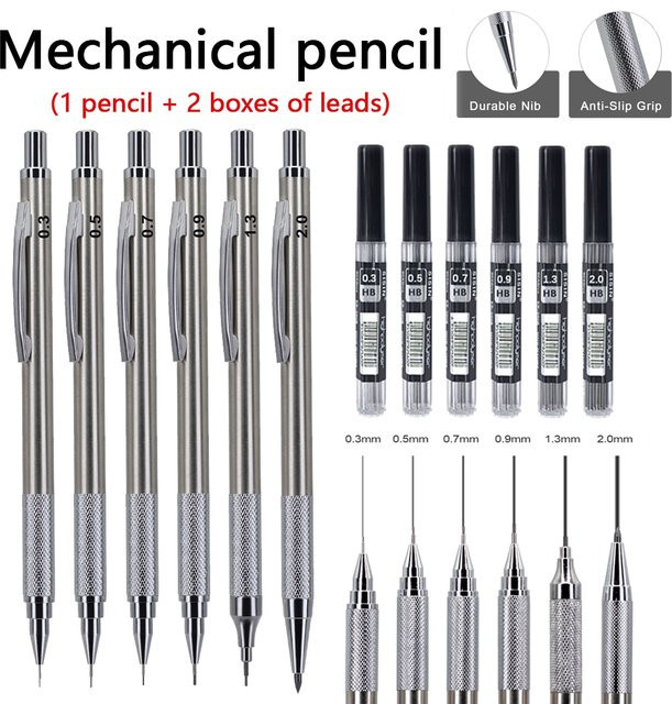 MROOFUL Druckbleistift-Set für Kunst und Zeichnen, 2 Boxen, Silber, HB Graphit - Bild 1