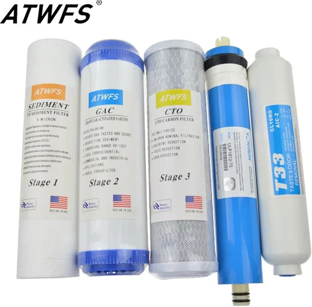 ATWFS 5-stufige Wasserreiniger Filterkartusche mit 75 GPD RO-Membran für die Umkehrosmoseanlage im Haushalt - Bild 1