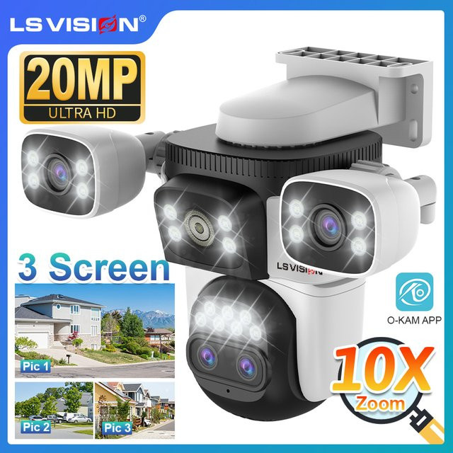 LS VISION 20MP WLAN-Überwachungskamera für den Außenbereich mit vier Objektiven, 10-fachem optischem Zoom und automatischer Personenerkennung in Weiß - Bild 1