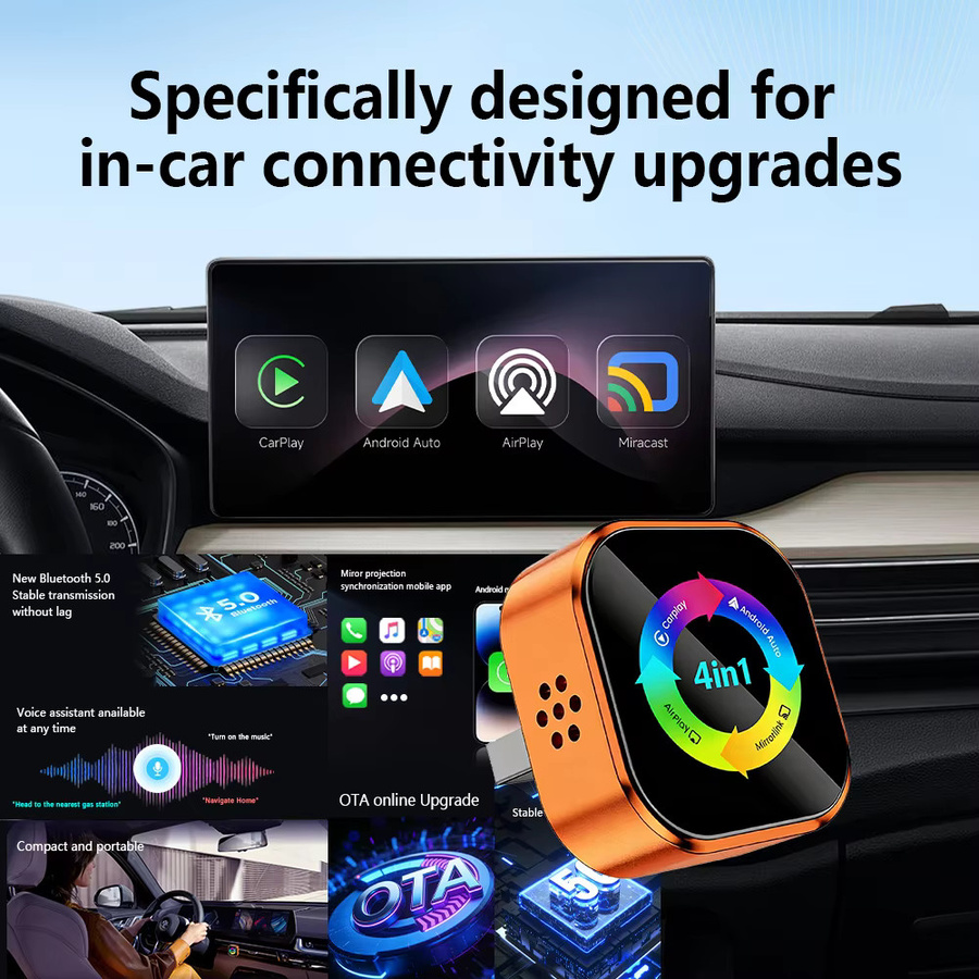 NUOYING 4-in-1 Kabelloser Carplay-Adapter mit Android Auto, Airplay und Mirror Link in Orange - Bild 4