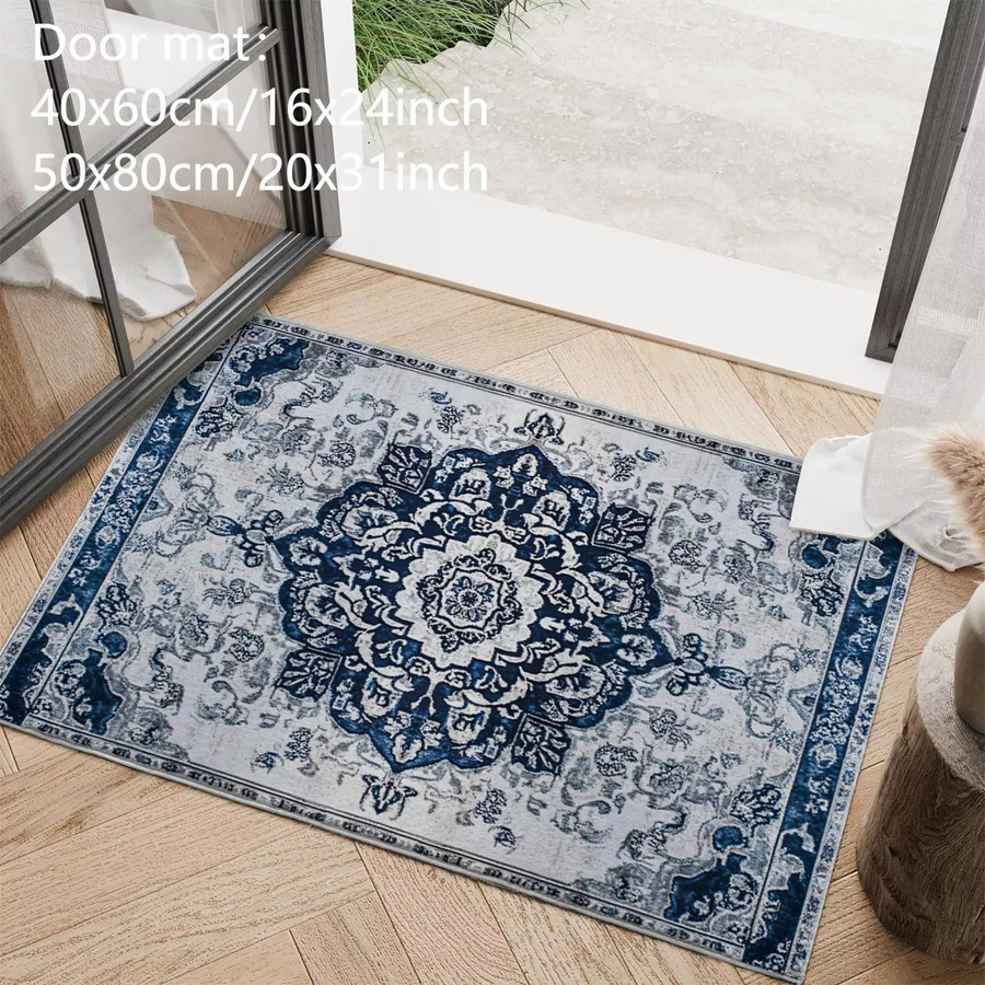 VIKAMA Teppich im Vintage-Boho-Stil, blau, rechteckig und rutschfest, ideal für Wohnzimmer, Schlafzimmer, Esszimmer oder Büro - Bild 2