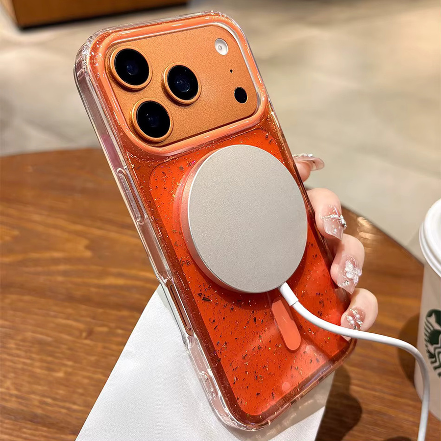 Loobival MagSafe Ultra-Slim Handyhülle mit Glitzer-Effekt für iPhone, transparent orange - Bild 3