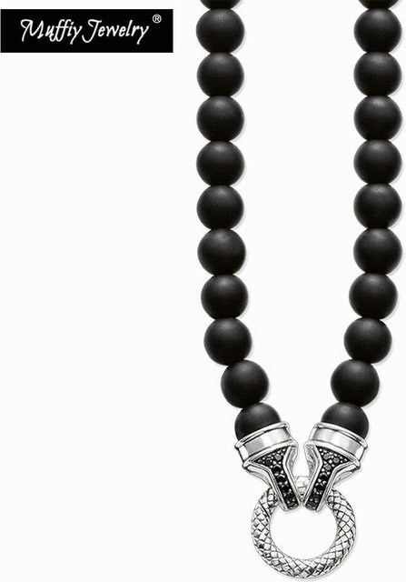 Halskette 925 Sterling Silber, Pavé Obsidian Anhänger, Unisex, Schwarz - Bild 1