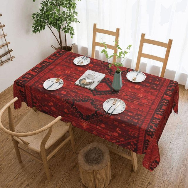 Rechteckige Tischdecke von JINGYUE Pet im orientalischen Design, braun und rot, B/T: 137 x 183 cm - Bild 1