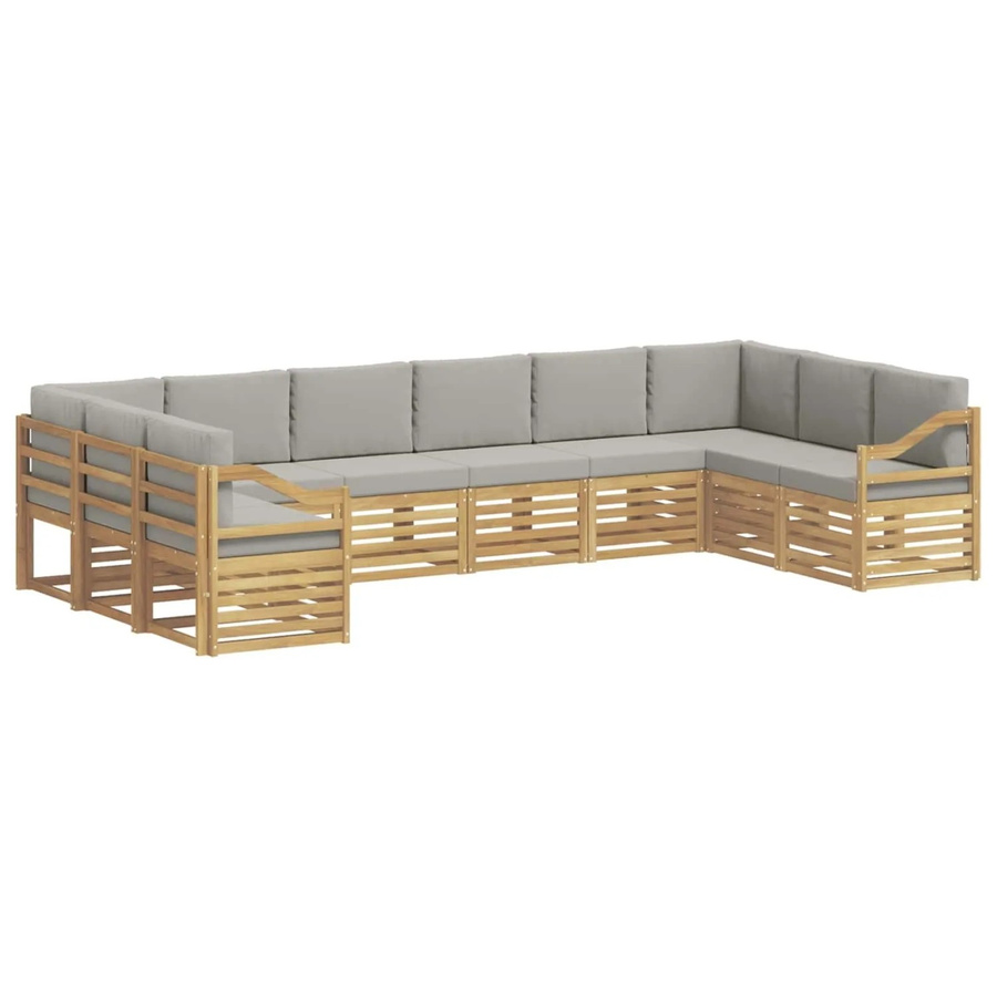 vidaXL Ecksofa Set in Weiß und Hellgrau aus Akazienholz und Polyester, L-Form, B/T/H: 363 x 185,5 x 73 cm - Bild 2